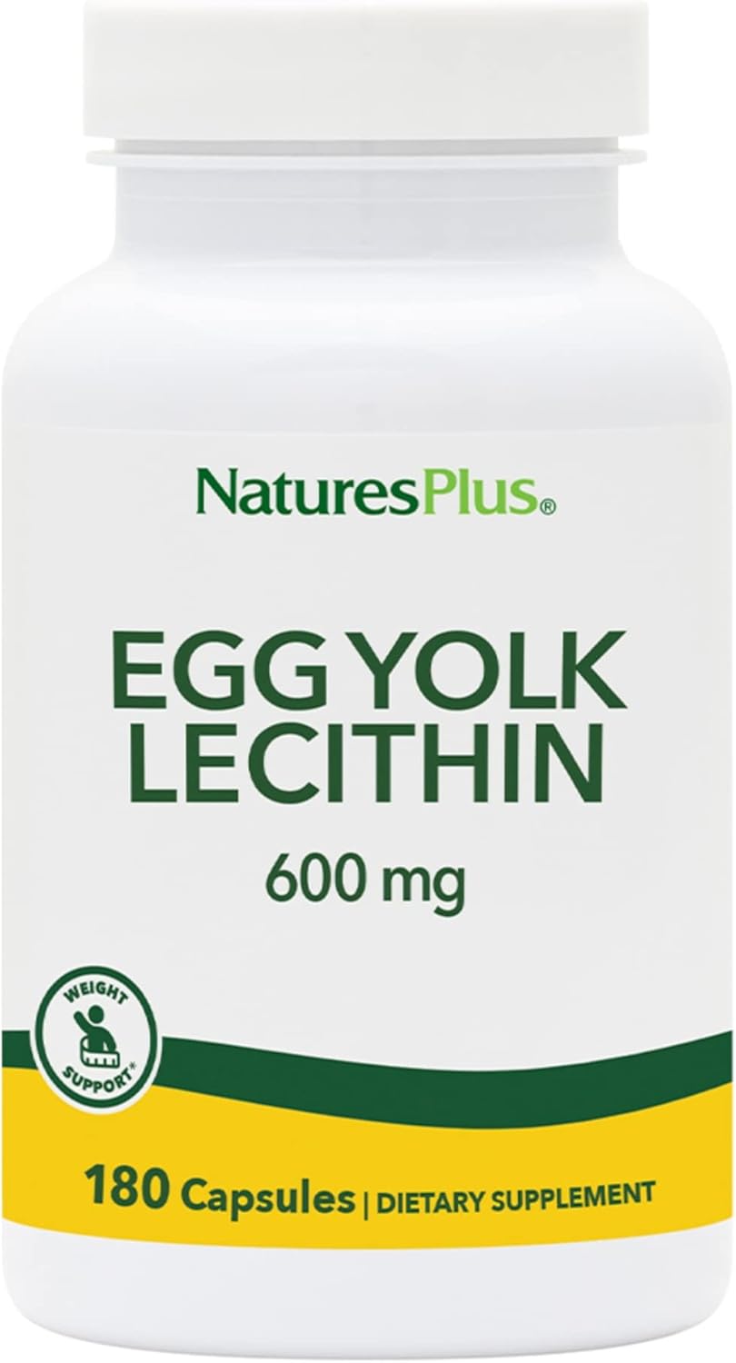 Natures Plus Egg Yolk Lecithin 600 mg - 180 Vegetarian Capsules for Improved Health and Wellness