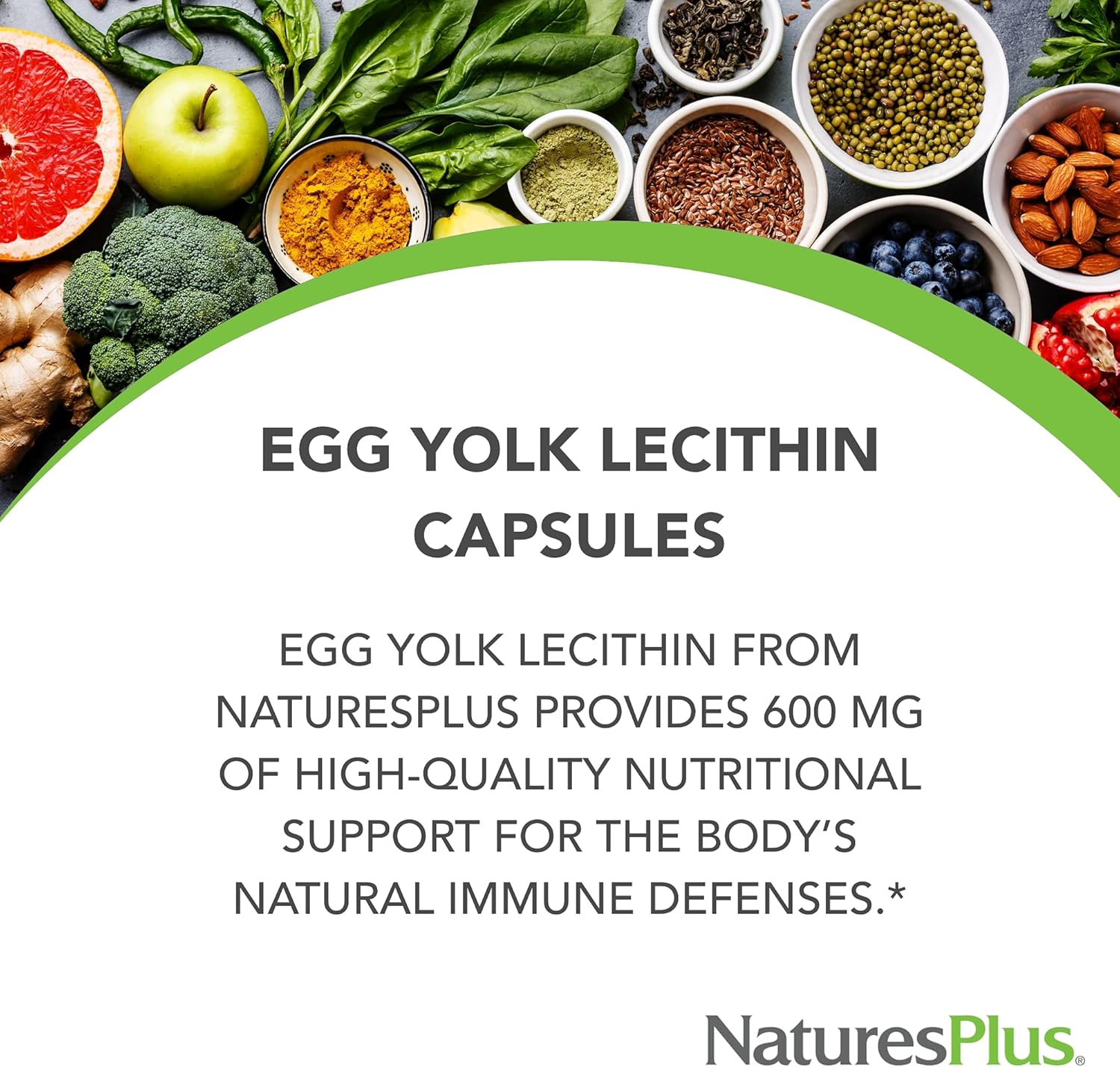 Natures Plus Egg Yolk Lecithin 600 mg - 180 Vegetarian Capsules for Improved Health and Wellness