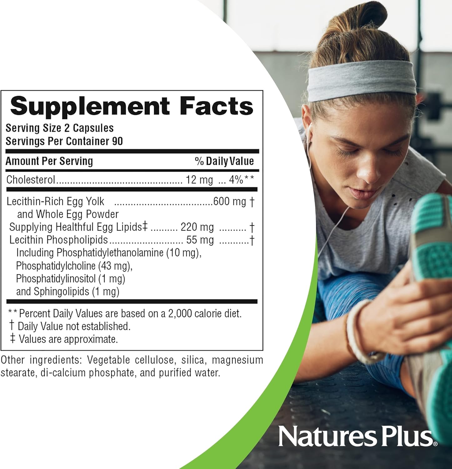 Natures Plus Egg Yolk Lecithin 600 mg - 180 Vegetarian Capsules for Improved Health and Wellness