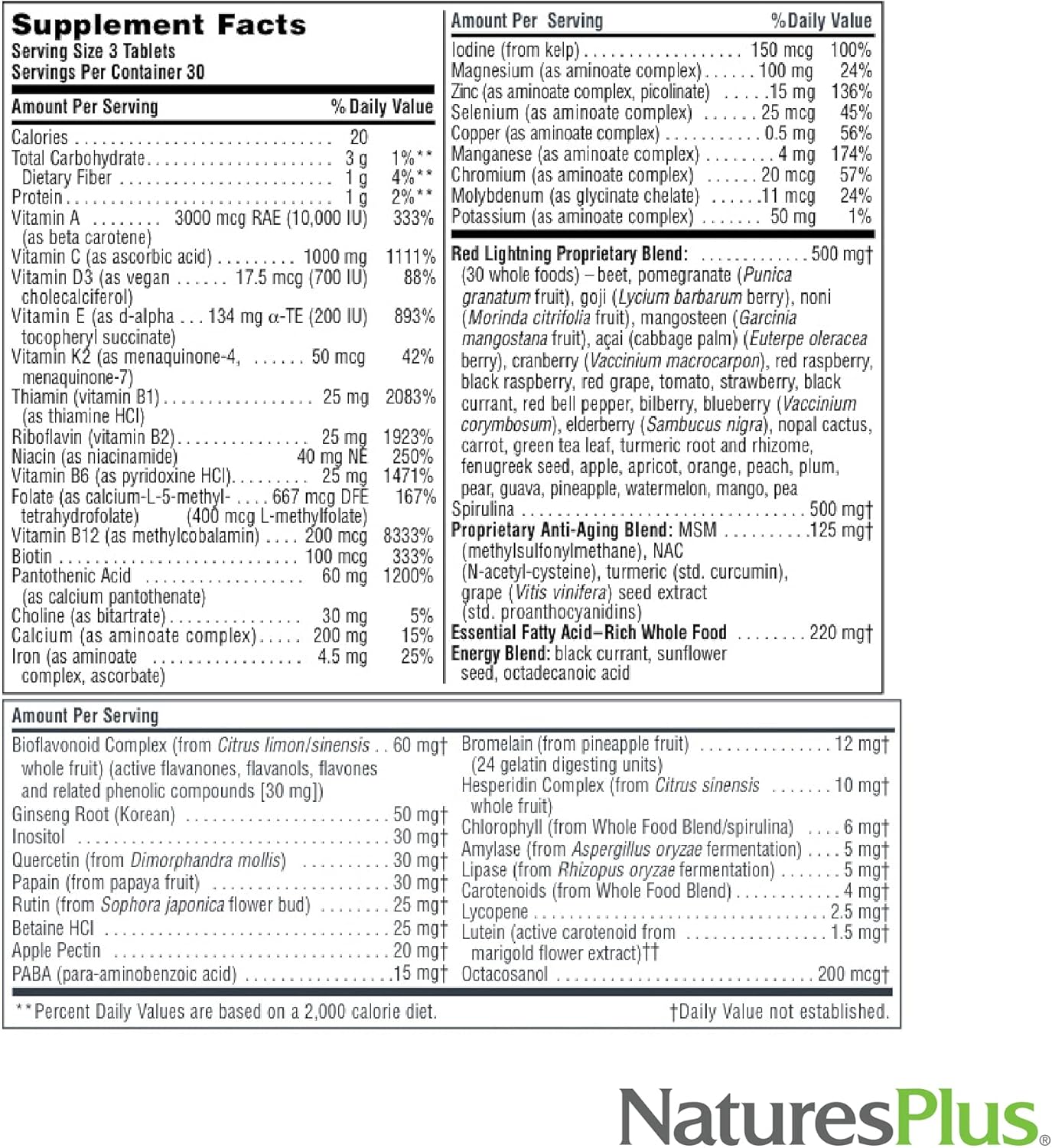 Natures Plus Green and Red Multi Vitamin - 90 Count Bottle