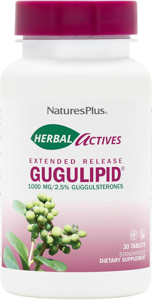 Natures Plus Herbal Actives Gugulipid Extended Release Tablets - 1000mg, 2.5% Guggulsterones - Vegan Ayurvedic Supplement - Gluten-Free
