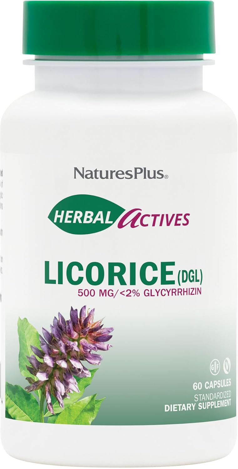 Natures Plus Herbal Actives Licorice (DGL) 500mg Capsules - 2 Pack, 120 Servings - Supports Digestion & Well-Being - Vegetarian, Gluten Free