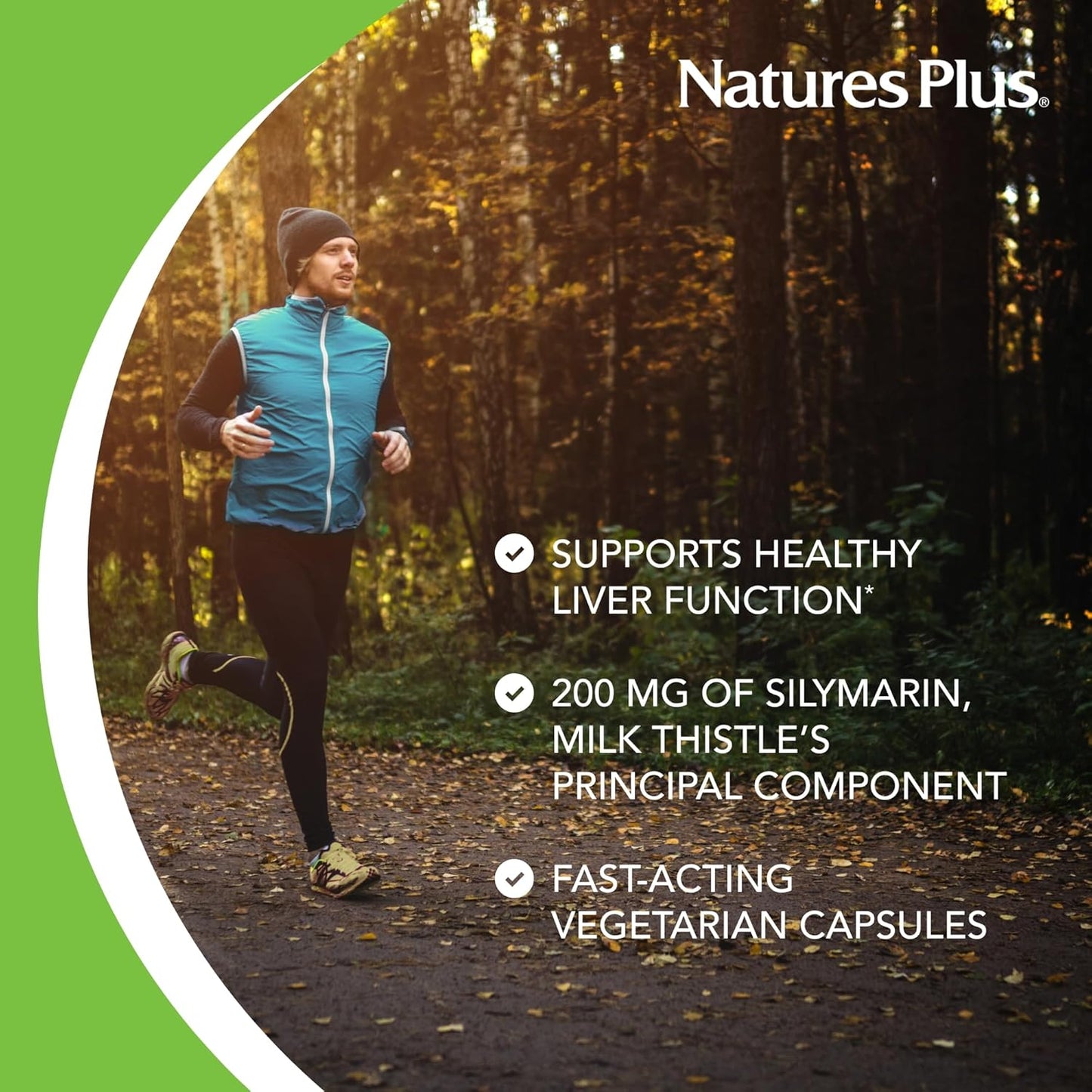 Natures Plus Herbal Actives Milk Thistle Capsules - 250 mg, 80% Silymarin - Vegan & Gluten-Free - 60 Servings