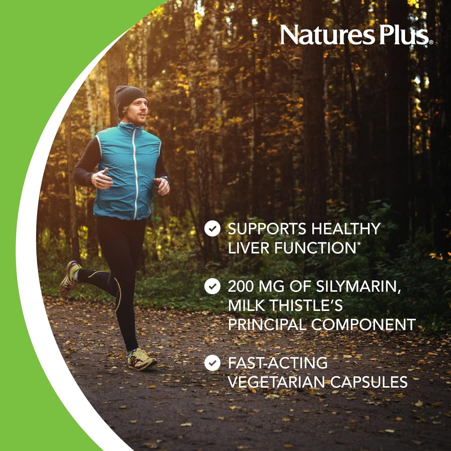 Natures Plus Herbal Actives Milk Thistle Capsules - 250 mg, 80% Silymarin - Vegan & Gluten-Free - 60 Servings