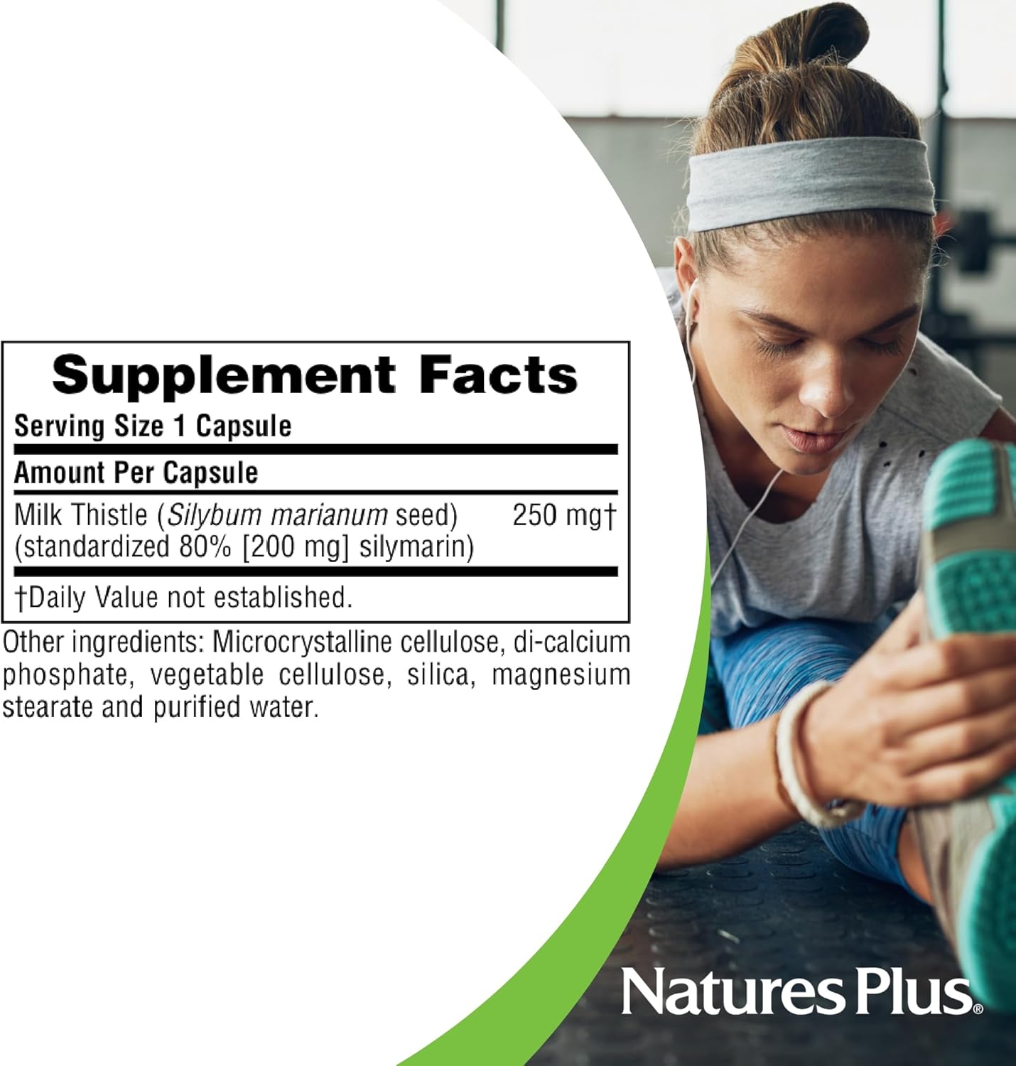 Natures Plus Herbal Actives Milk Thistle Capsules - 250 mg, 80% Silymarin - Vegan & Gluten-Free - 60 Servings