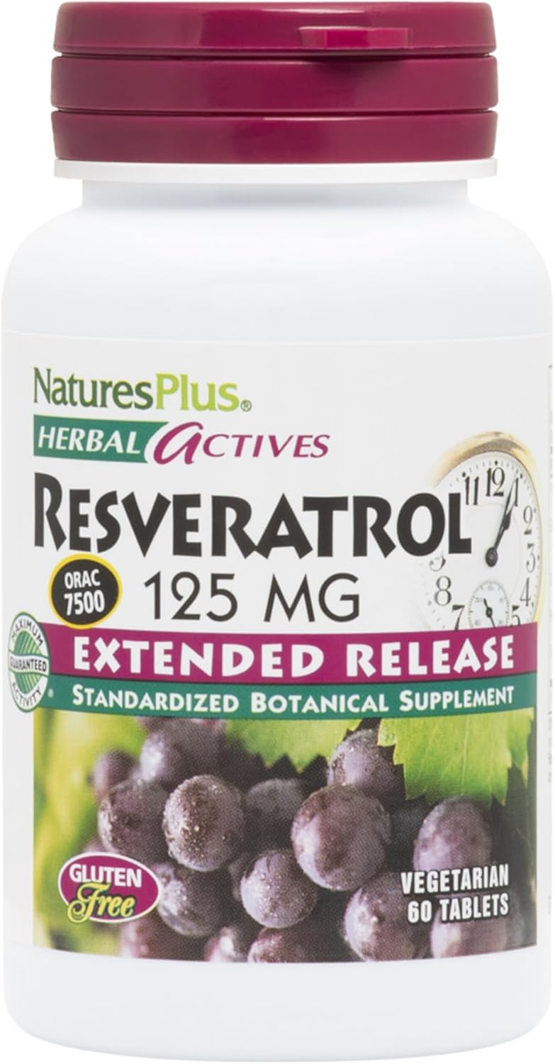 Natures Plus Herbal Actives Resveratrol 125mg Extended Release Tablets - 60 Vegetarian Capsules