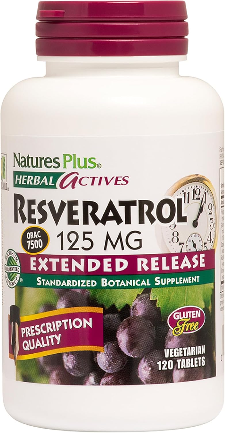 Natures Plus Herbal Actives Resveratrol 125mg Extended Release 120 Tablets - Vegetarian, Gluten-Free - 60 Servings
