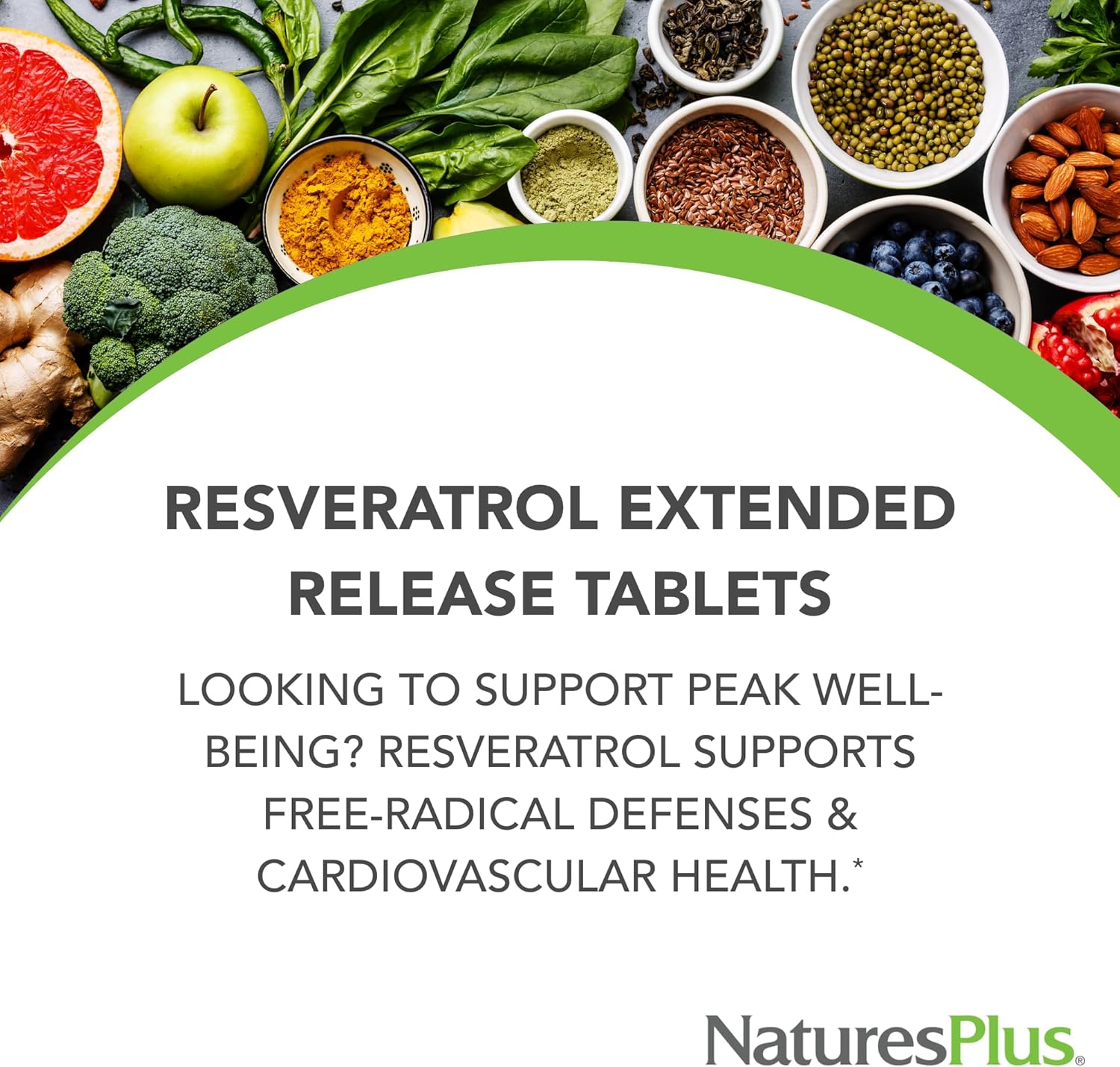 Natures Plus Herbal Actives Resveratrol 125mg Extended Release Tablets - 60 Vegetarian Capsules