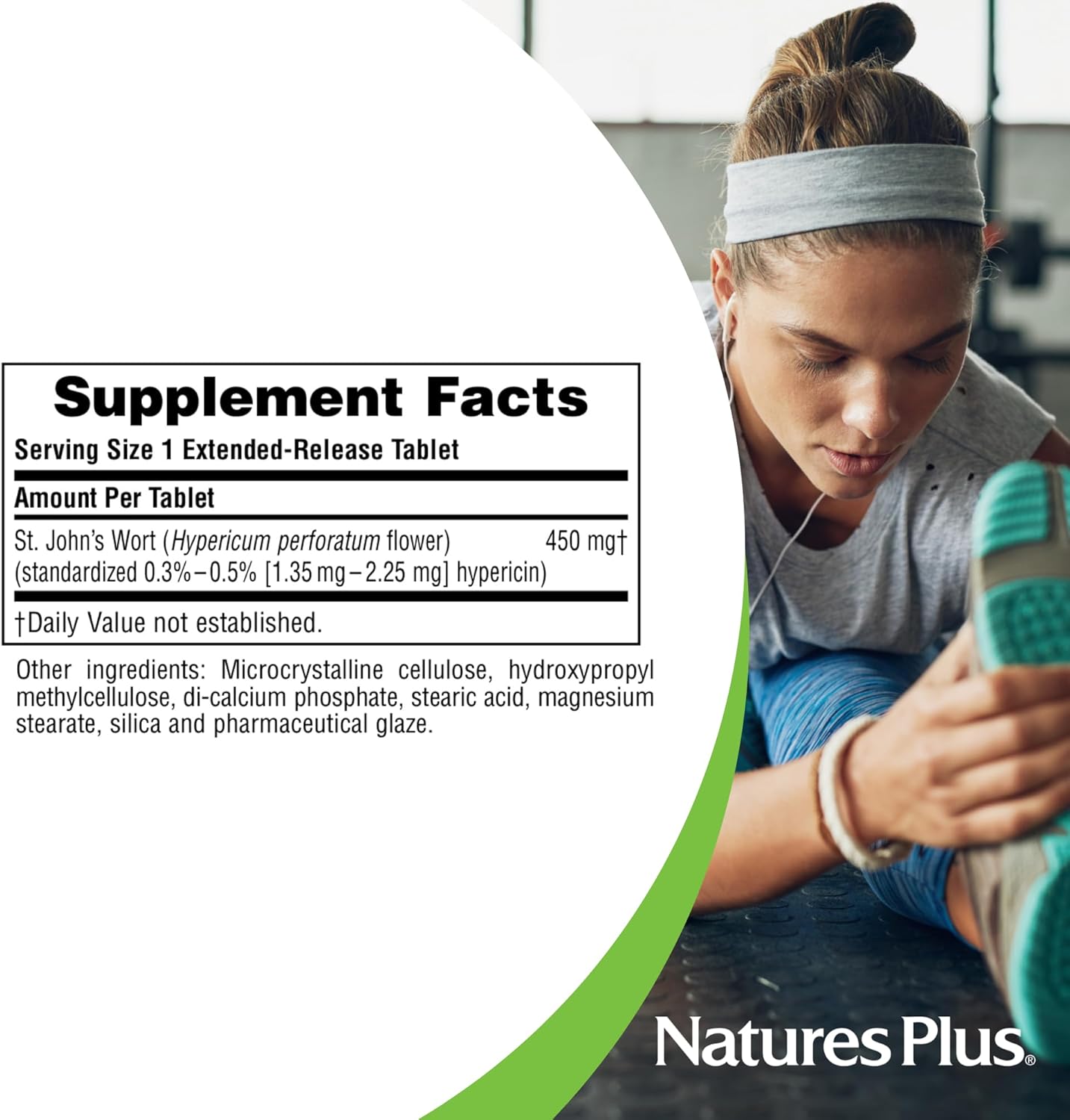 Natures Plus Herbal Actives St John's Wort Extended Release Tablets - 450mg, 60 Count - Vegan & Gluten-Free
