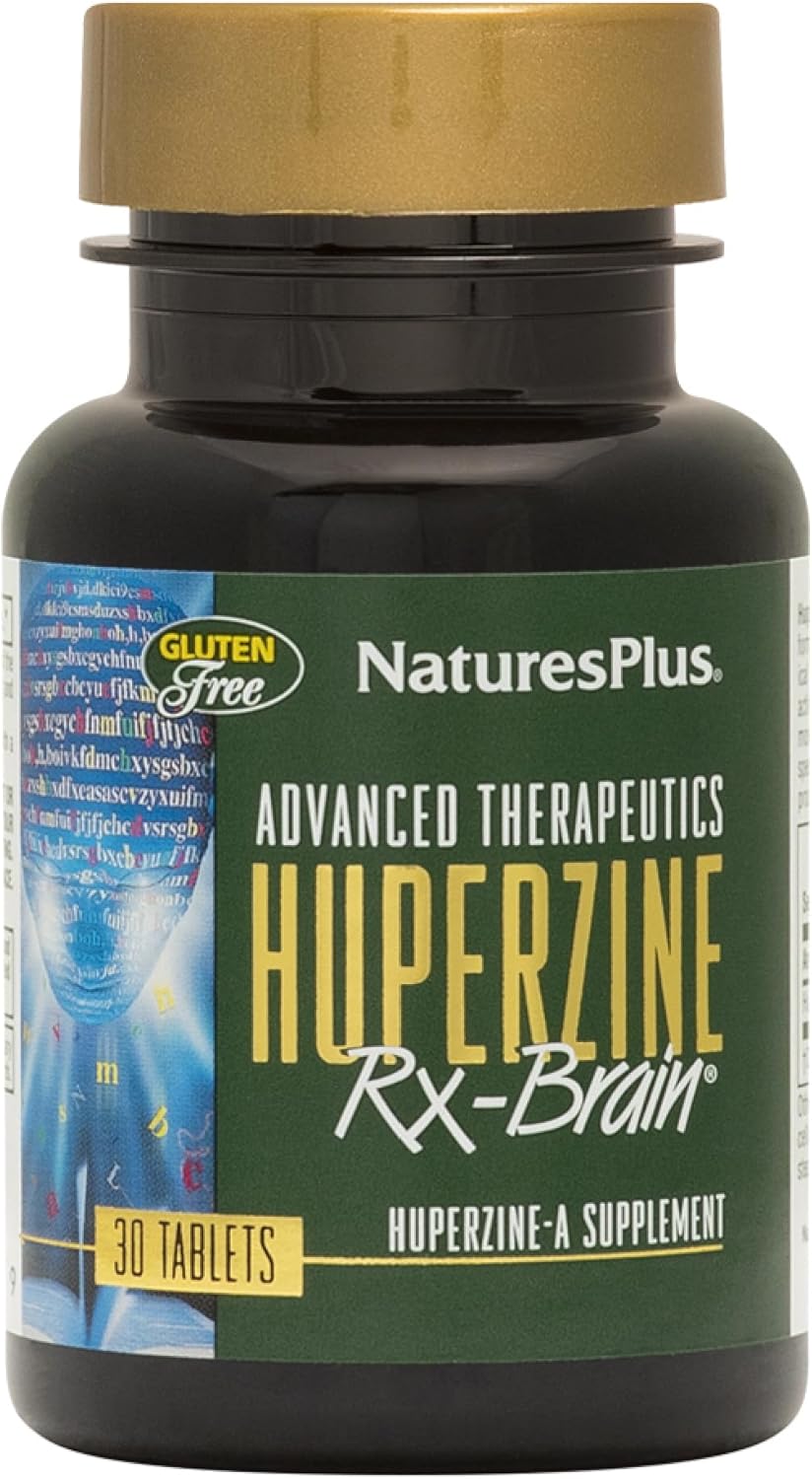 Natures Plus Huperzine Rx-Brain 50 mcg Vegetarian Tablets - Brain Support Supplement with Neuronutrients - Gluten-Free