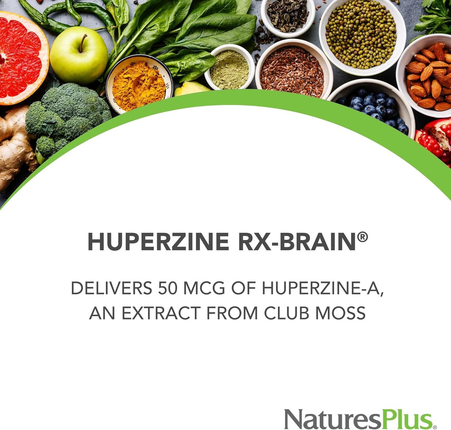 Natures Plus Huperzine Rx-Brain 50 mcg Vegetarian Tablets - Brain Support Supplement with Neuronutrients - Gluten-Free