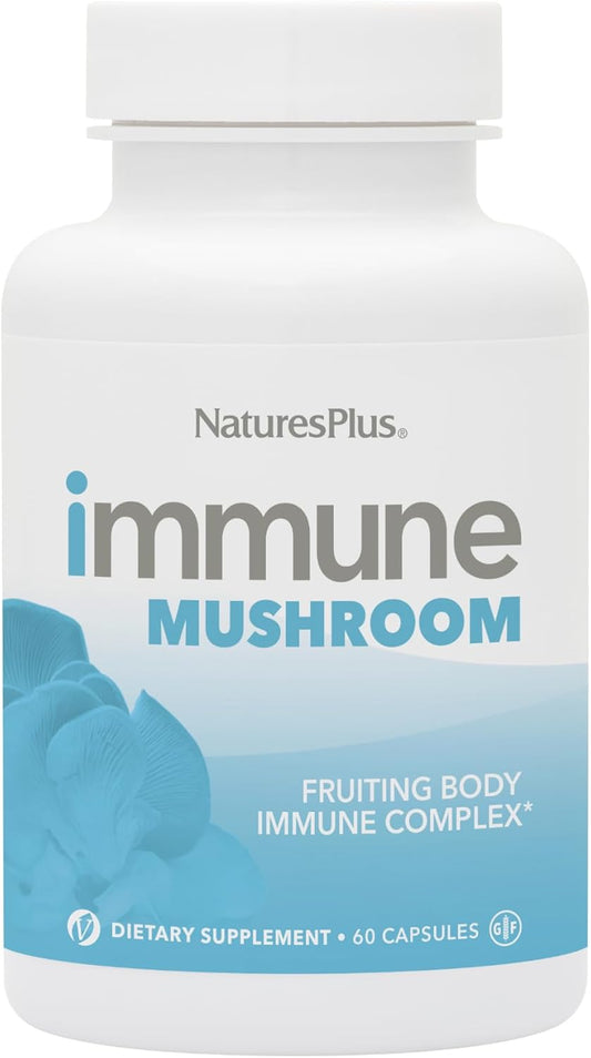 Natures Plus Immune Mushroom Capsules - Fruiting Body Complex from 7 Mushrooms - Key Micronutrients - Vegan, Gluten Free