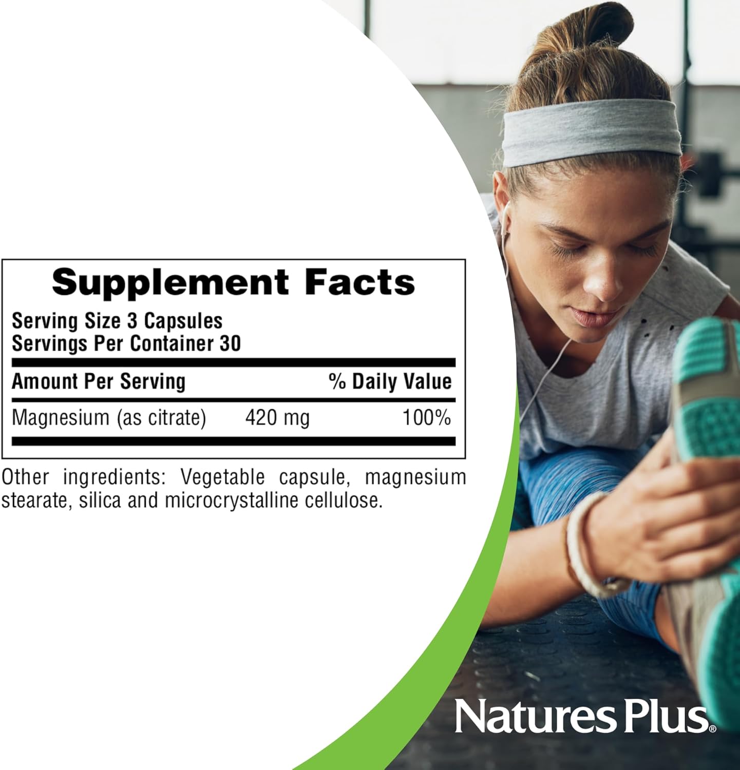Natures Plus Kalmassure Magnesium Capsules - 400mg, 90 Vegan Capsules - Natural Stress Relief for Nerve and Muscle Relaxation - Vegetarian, Gluten-Free - 30 Servings