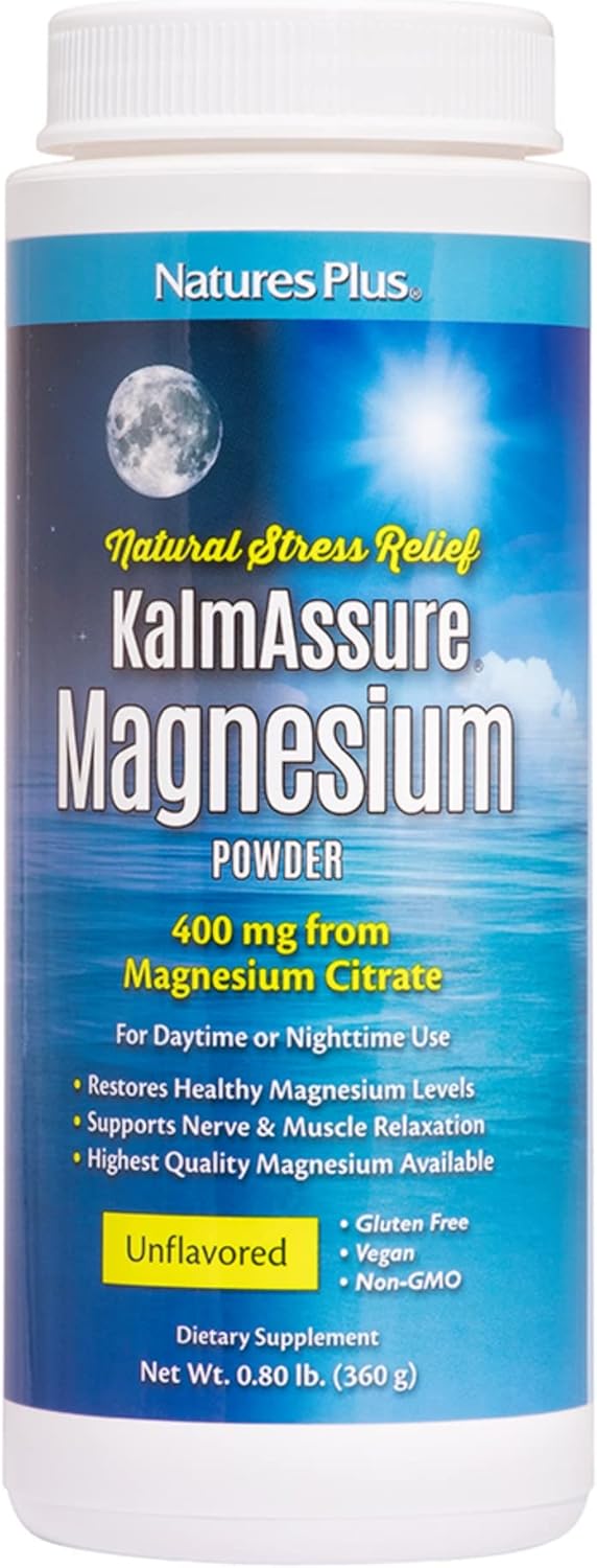 Natures Plus KalmAssure Magnesium Powder - Unflavored - 0.8 lb - Supports Nerve & Muscle Relaxation - Non-GMO, Gluten Free, Vegan - 60 Servings