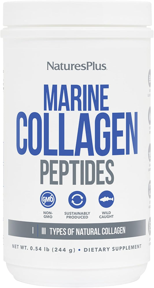 Natures Plus Marine Collagen Peptides for Hair, Skin, Nails, Joints - Unflavored, 0.54 lb - 20 Servings - Gluten Free, Non-GMO - Immune Support