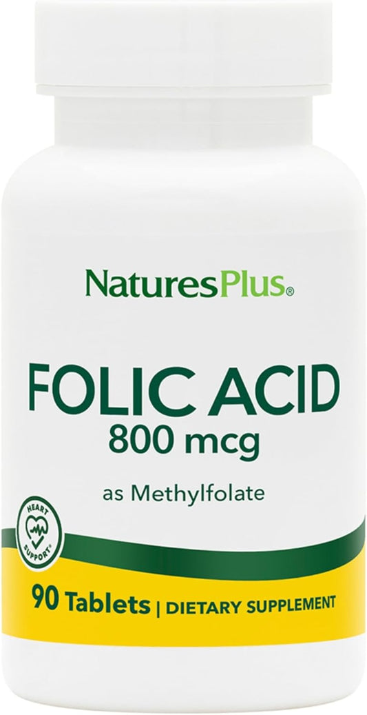 Natures Plus Methylfolate Vegan Tablets - 800 mcg Folic Acid for Healthy Tissue Growth - Vegetarian & Gluten-Free - 90 Servings