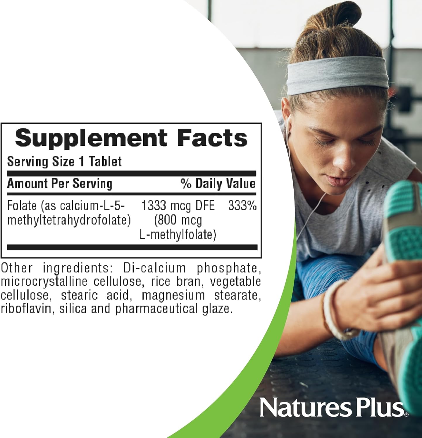 Natures Plus Methylfolate Vegan Tablets - 800 mcg Folic Acid for Healthy Tissue Growth - Vegetarian & Gluten-Free - 90 Servings