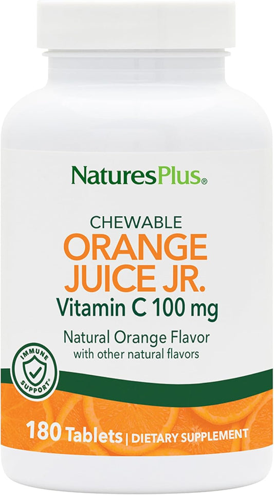 Natures Plus Orange Juice Jr Chewable Vitamin C Tablets - 100 mg - 180 Count