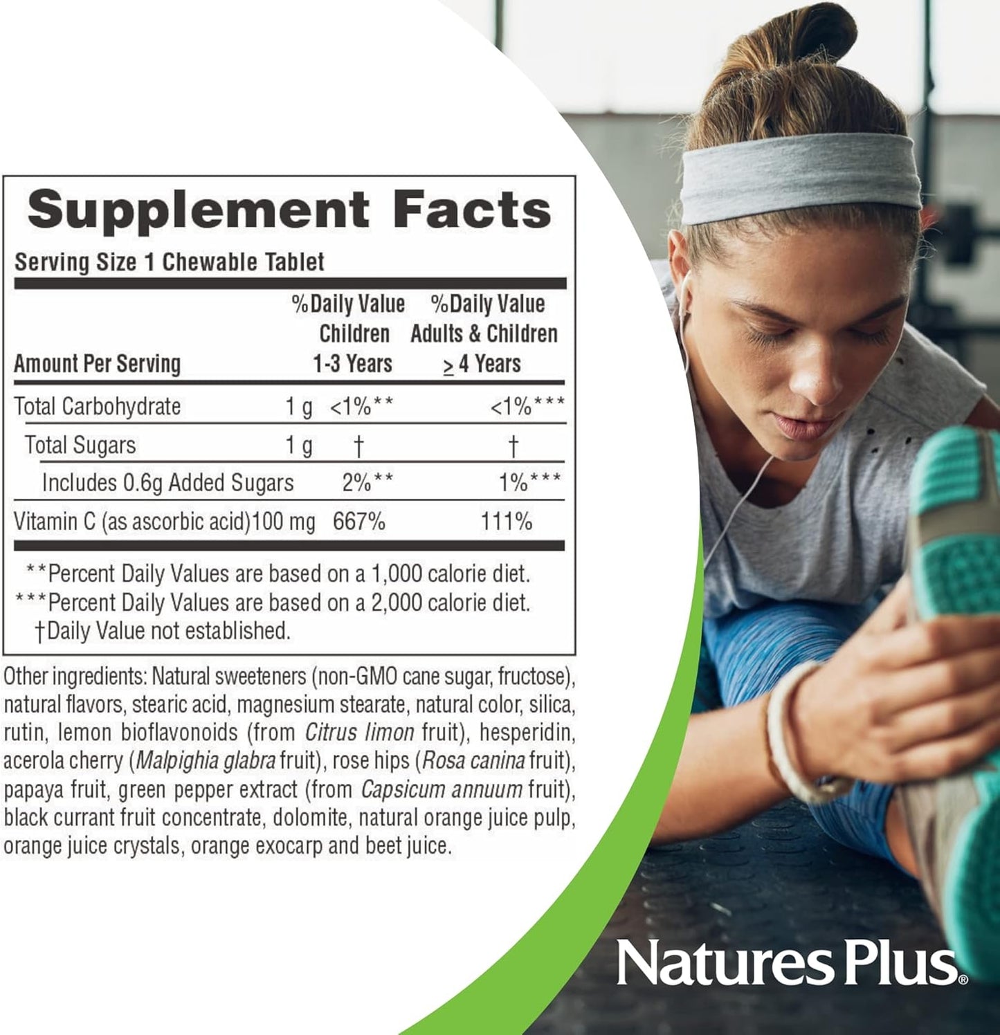 Natures Plus Orange Juice Jr Chewable Vitamin C Tablets - 100 mg - 180 Count
