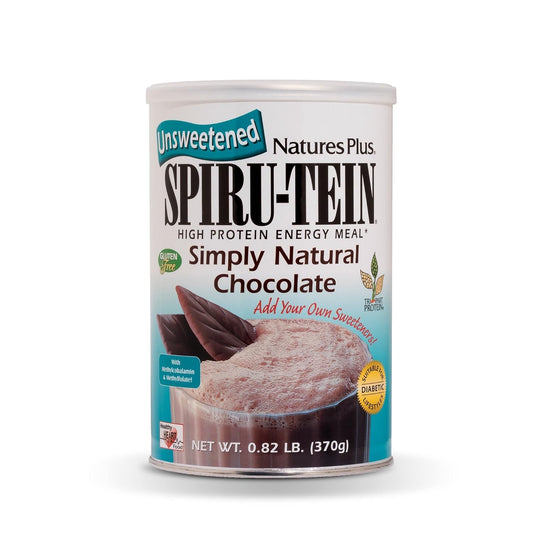 Natures Plus Simply Natural Unsweetened Chocolate Protein Powder - Meal Replacement for Diabetic Lifestyle - Vegetarian - 16 Servings - Natural Energy Boost