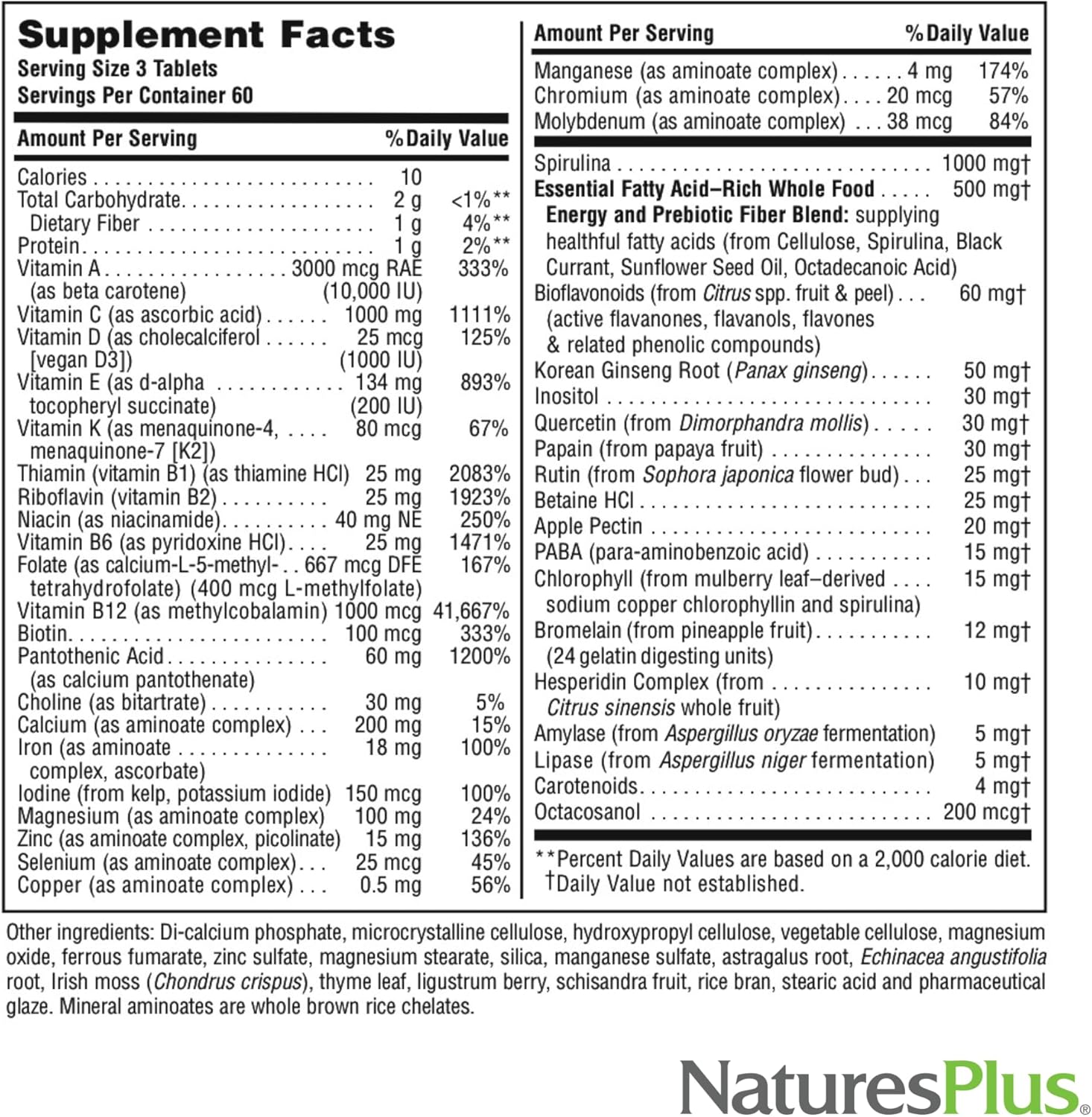 Natures Plus Source of Life 540 Tablets - Multi-Vitamin & Mineral Supplement for Energy & Well-Being - Gluten Free, Vegetarian - 180 Servings x3