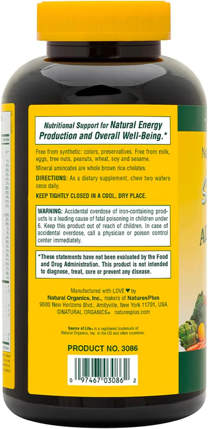 Natures Plus Source of Life Adult Chewable Multivitamin - 90 Vegetarian Wafers - Apple Cinnamon Flavor - Whole Foods Supplement for Health and Energy - Gluten-Free - 45 Servings