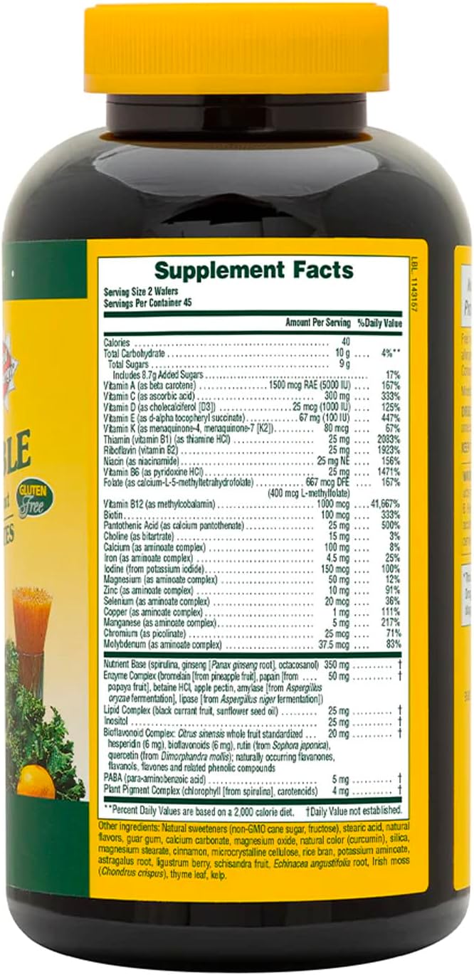Natures Plus Source of Life Adult Chewable Multivitamin - 90 Vegetarian Wafers - Apple Cinnamon Flavor - Whole Foods Supplement for Health and Energy - Gluten-Free - 45 Servings