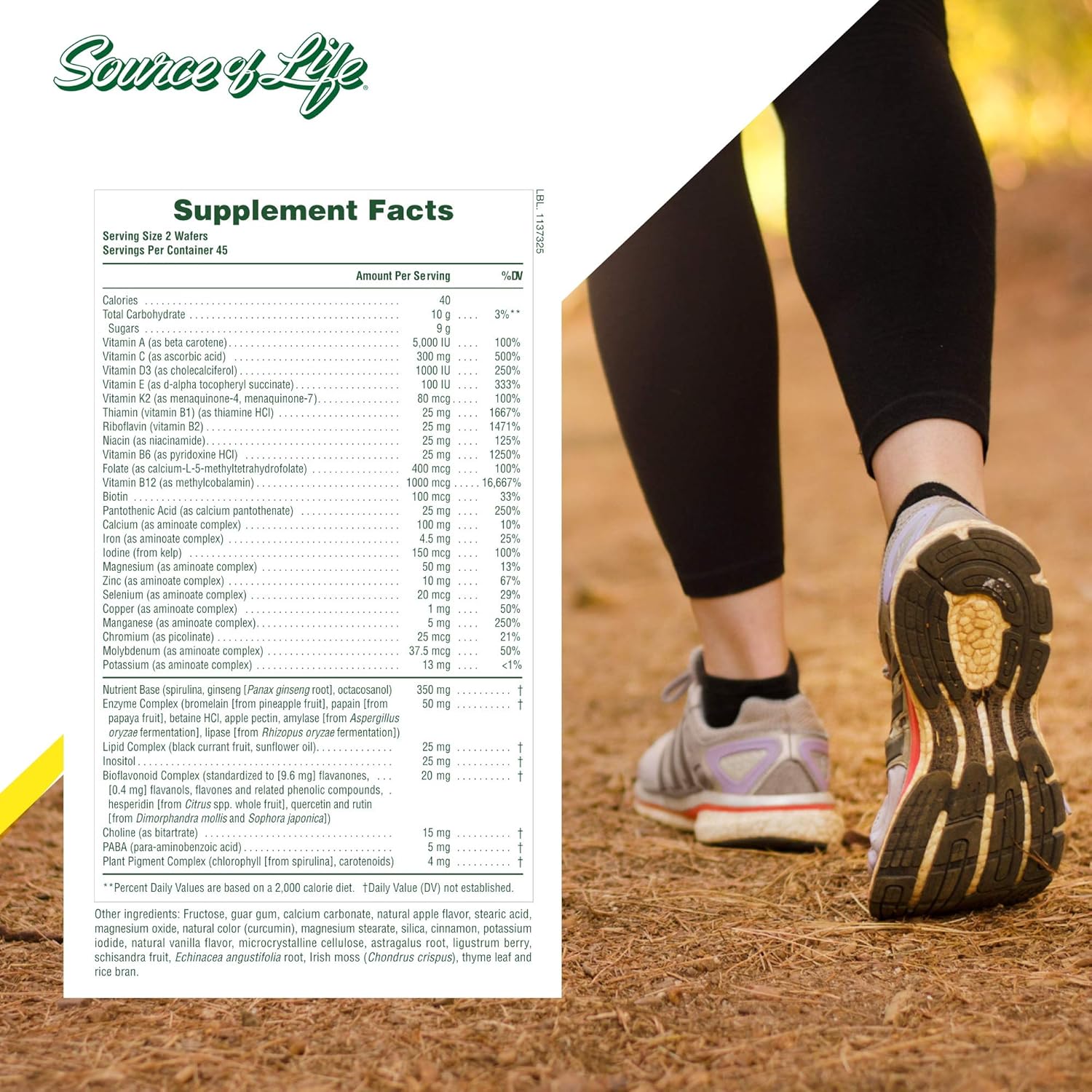 Natures Plus Source of Life Adult Chewable Multivitamin - 90 Vegetarian Wafers - Apple Cinnamon Flavor - Whole Foods Supplement for Health and Energy - Gluten-Free - 45 Servings