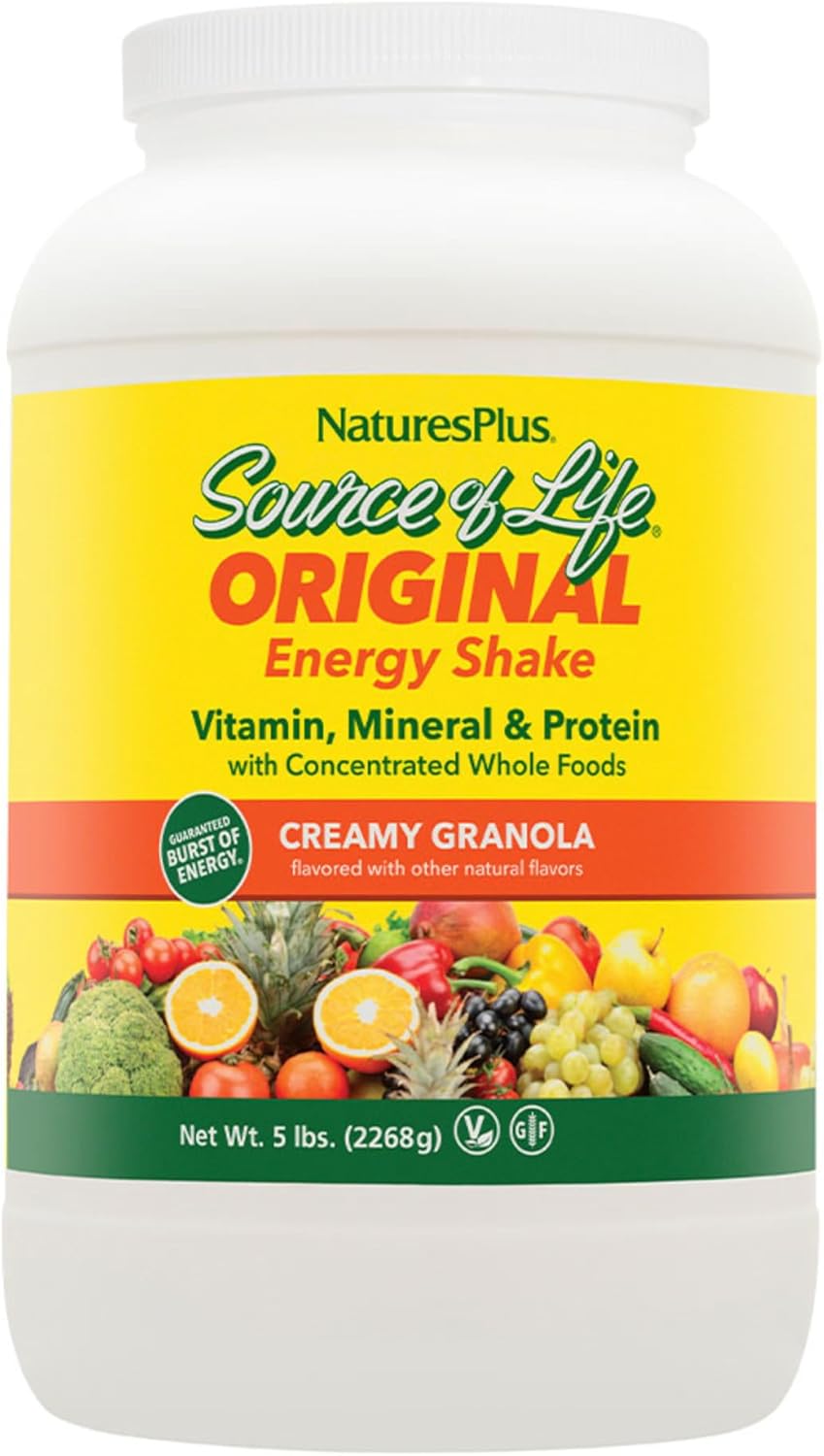 Natures Plus Source of Life Energy Shake, Creamy Granola - 5 lbs, Pack of 2 - Complete Protein, Vitamins & Minerals - Non-GMO, Gluten Free, Vegetarian - 116 Servings