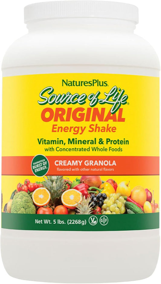 Natures Plus Source of Life Energy Shake, Creamy Granola - 5 lbs, Pack of 2 - Complete Protein, Vitamins & Minerals - Non-GMO, Gluten Free, Vegetarian - 116 Servings