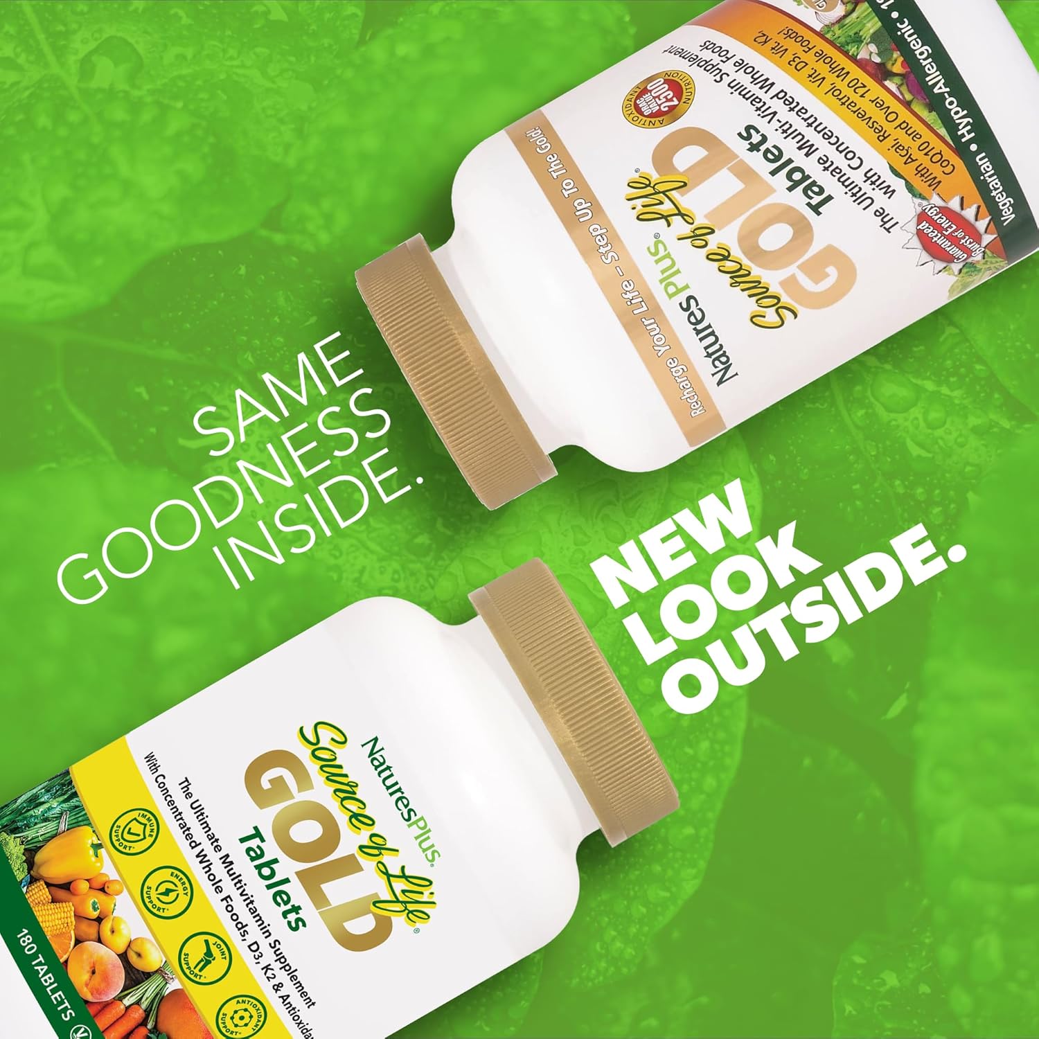 Natures Plus Source of Life Gold Multivitamin - 180 Tablets - Vitamin D3 & B12 - Supports Blood, Bone, & Immunity - Vegetarian & Gluten-Free - 60 Servings