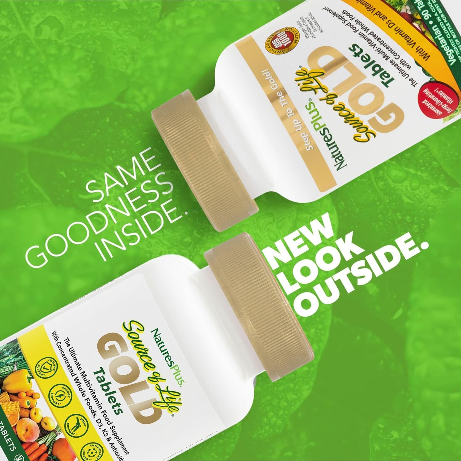 Natures Plus Source of Life Gold Multivitamin - 90 Tablets - Vitamins D3, B12 & K2 - Supports Blood, Bone & Immune Health - Vegetarian & Gluten-Free - 30 Servings