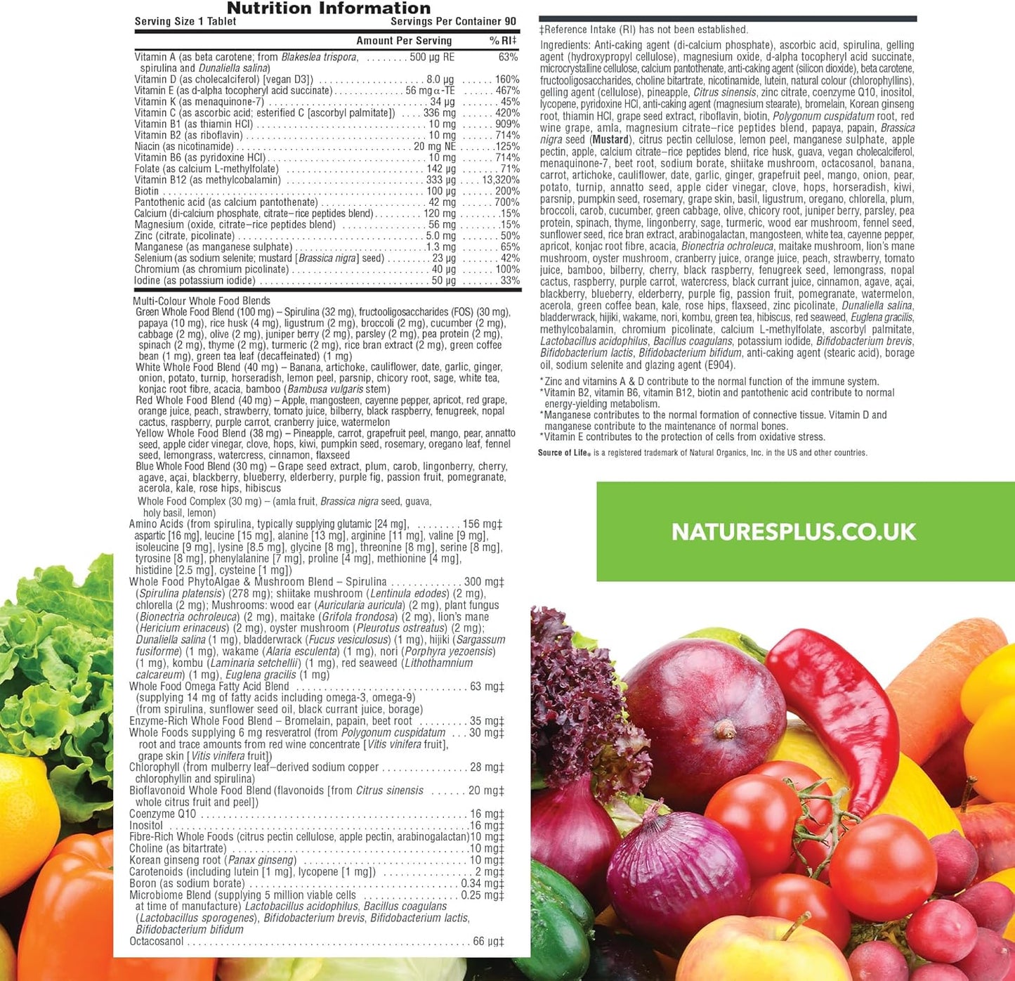 Natures Plus Source of Life Gold Multivitamin - 90 Tablets - Vitamins D3, B12 & K2 - Supports Blood, Bone & Immune Health - Vegetarian & Gluten-Free - 30 Servings