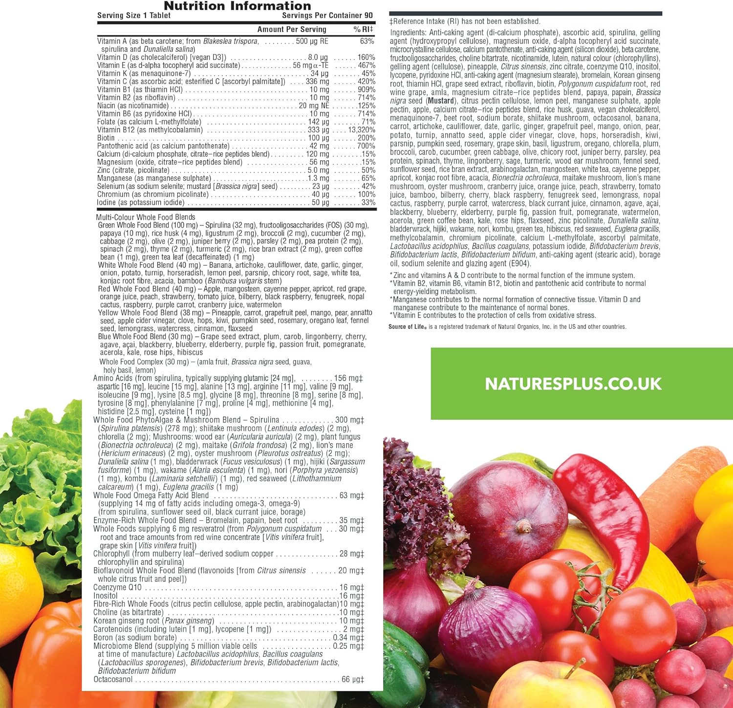 Natures Plus Source of Life Gold Multivitamin - 90 Tablets - Vitamins D3, B12 & K2 - Supports Blood, Bone & Immune Health - Vegetarian & Gluten-Free - 30 Servings