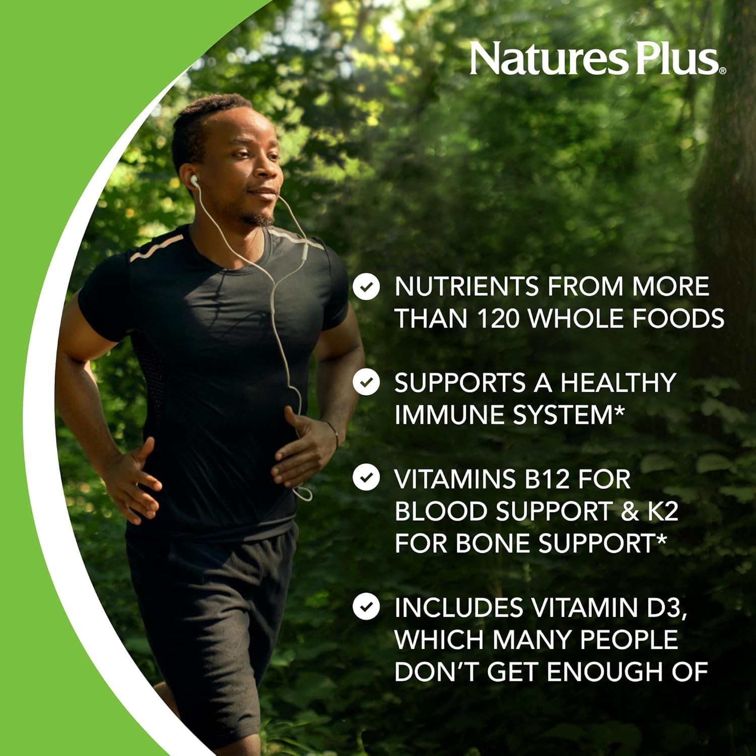 Natures Plus Source of Life Gold Multivitamin 180 Tablets - Blood & Bone Support - Vitamins D3, B12, K2 - 120+ Whole Food Nutrients - 60 Servings