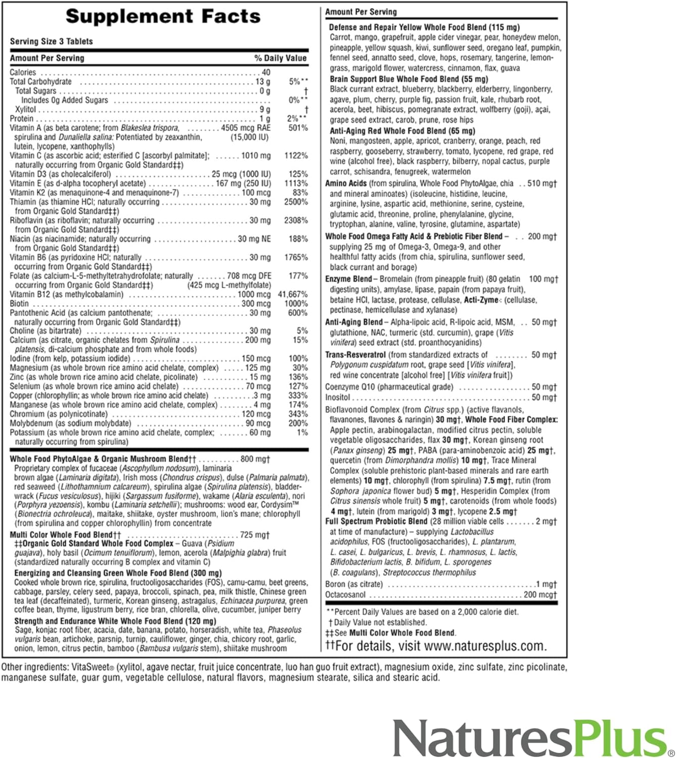 Natures Plus Source of Life Gold Multivitamin Chewable Tablets - 90 Count, Pack of 2 - 120+ Whole Foods, Vitamins D3, B12, K2 - Blood, Bone & Immune Support - Gluten Free - 30 Servings