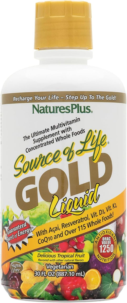 Natures Plus Source of Life Gold Multivitamin Liquid - 30 fl oz - Includes Vitamins D3, B12, K2 & Over 120 Whole Food Nutrients - Pack of 2 - 60 Servings