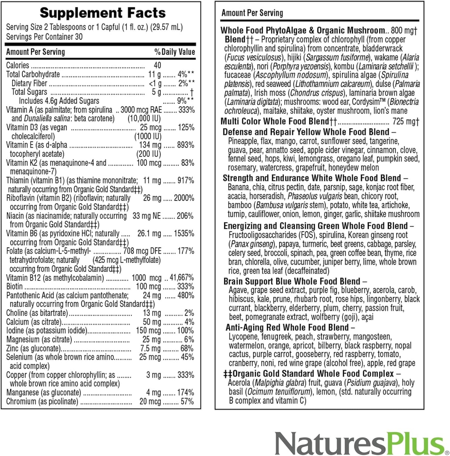 Natures Plus Source of Life Gold Multivitamin Liquid - 30 fl oz - Includes Vitamins D3, B12, K2 & Over 120 Whole Food Nutrients - Pack of 2 - 60 Servings