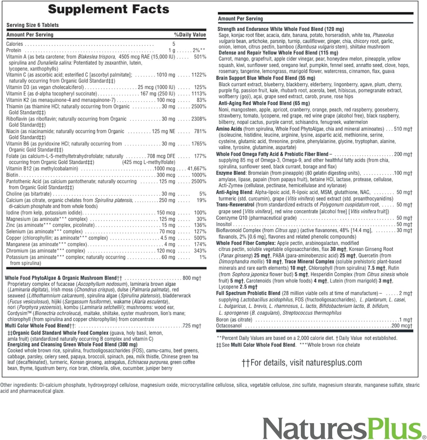Natures Plus Source of Life Gold Multivitamin Mini-Tabs - 180 Count - Supports Blood, Bone, and Immune Health - Vegetarian and Gluten-Free - 30 Day Supply