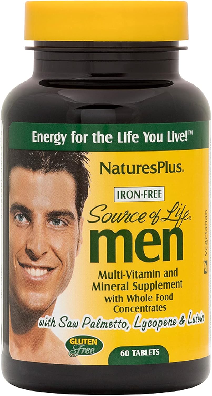 Natures Plus Source of Life Men Multivitamin - 60 Vegetarian Tablets - Whole Food Supplement for Natural Energy & Wellbeing - Gluten-Free