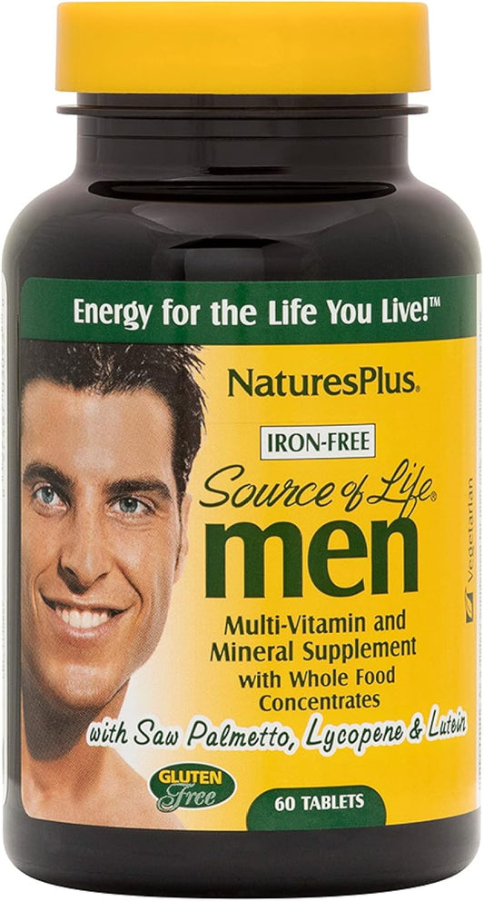 Natures Plus Source of Life Men Multivitamin - 60 Vegetarian Tablets - Whole Food Supplement for Natural Energy & Wellbeing - Gluten-Free