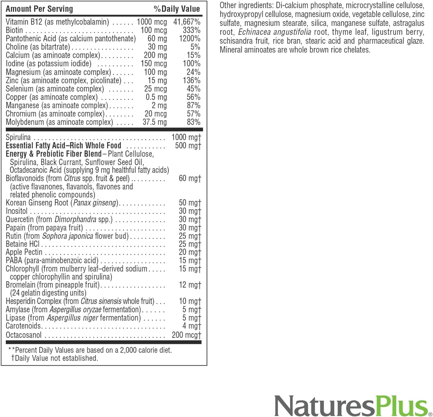 Natures Plus Source of Life Mini-Tabs No Iron - 180 Vegetarian Tablets - Natural Whole Food Multivitamin for Health & Energy - 30 Servings