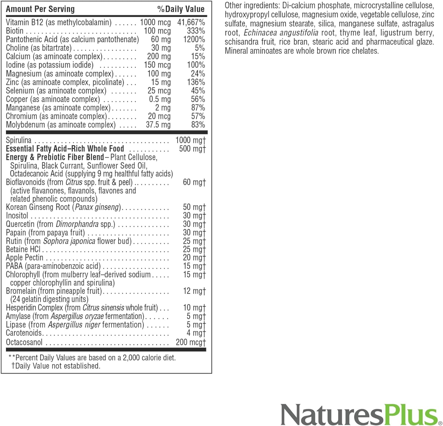 Natures Plus Source of Life Mini-Tabs No Iron - 180 Vegetarian Tablets - Natural Whole Food Multivitamin for Health & Energy - 30 Servings