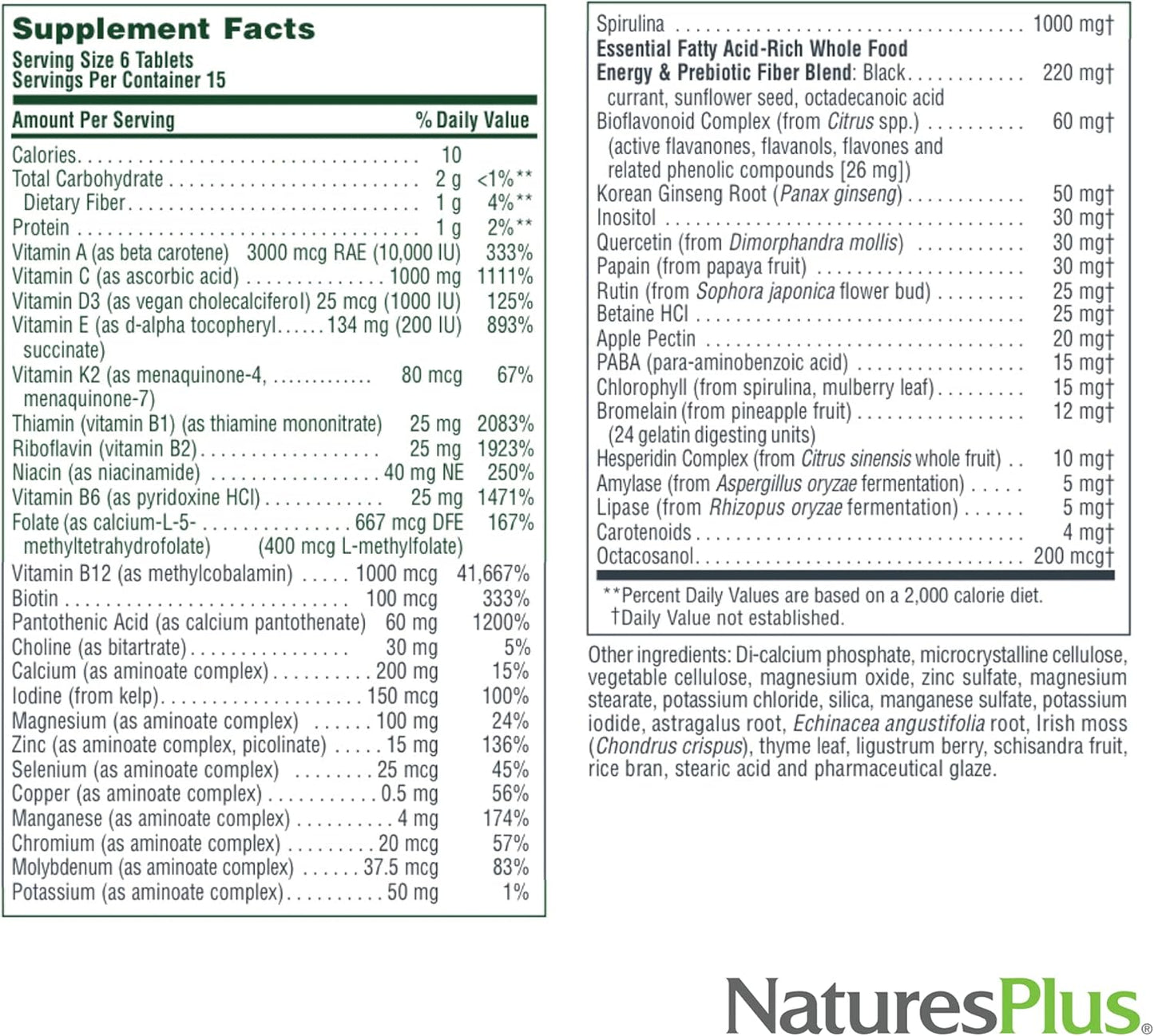 Natures Plus Source of Life Mini-Tabs No Iron - 90 Vegetarian Mini Tablets - Natural Whole Food Multivitamin for Health & Energy - 15 Servings