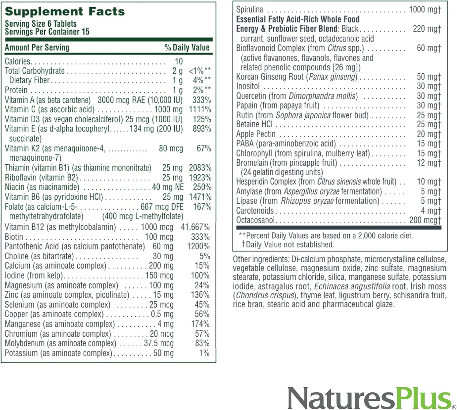 Natures Plus Source of Life Mini-Tabs No Iron - 90 Vegetarian Mini Tablets - Natural Whole Food Multivitamin for Health & Energy - 15 Servings