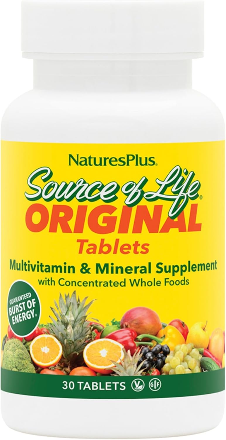 Natures Plus Source of Life Multivitamin & Mineral Supplement - 30 Tablets, Supports Natural Energy & Well-Being, Gluten-Free & Vegetarian - 10 Servings