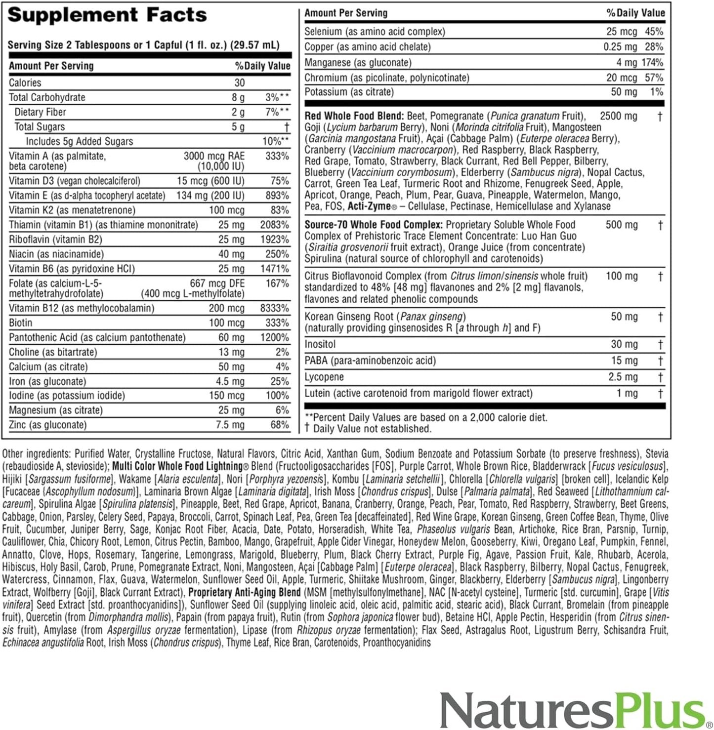 Natures Plus Source of Life RED Multivitamin Liquid - 30 oz, Pack of 2 - Energy & Immune Support - Exotic Red Fruits, Lycopene, Lutein - Vegetarian & Gluten Free - 60 Servings
