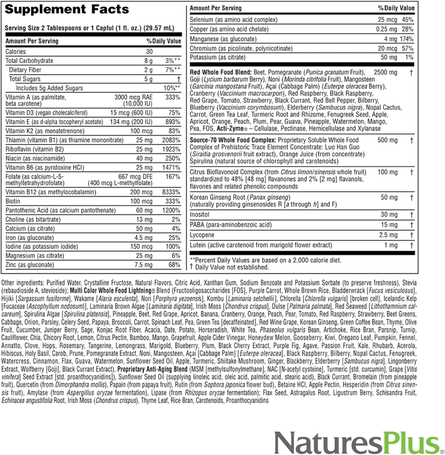 Natures Plus Source of Life RED Multivitamin Liquid - 30 oz, Pack of 2 - Energy & Immune Support - Exotic Red Fruits, Lycopene, Lutein - Vegetarian & Gluten Free - 60 Servings