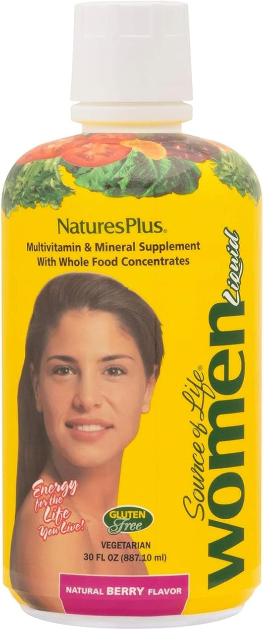 Natures Plus Source of Life Women Liquid Multivitamin - Natural Berry Flavor - Whole Foods & Minerals - Energy Support - Vegetarian & Gluten-Free - 30 Servings