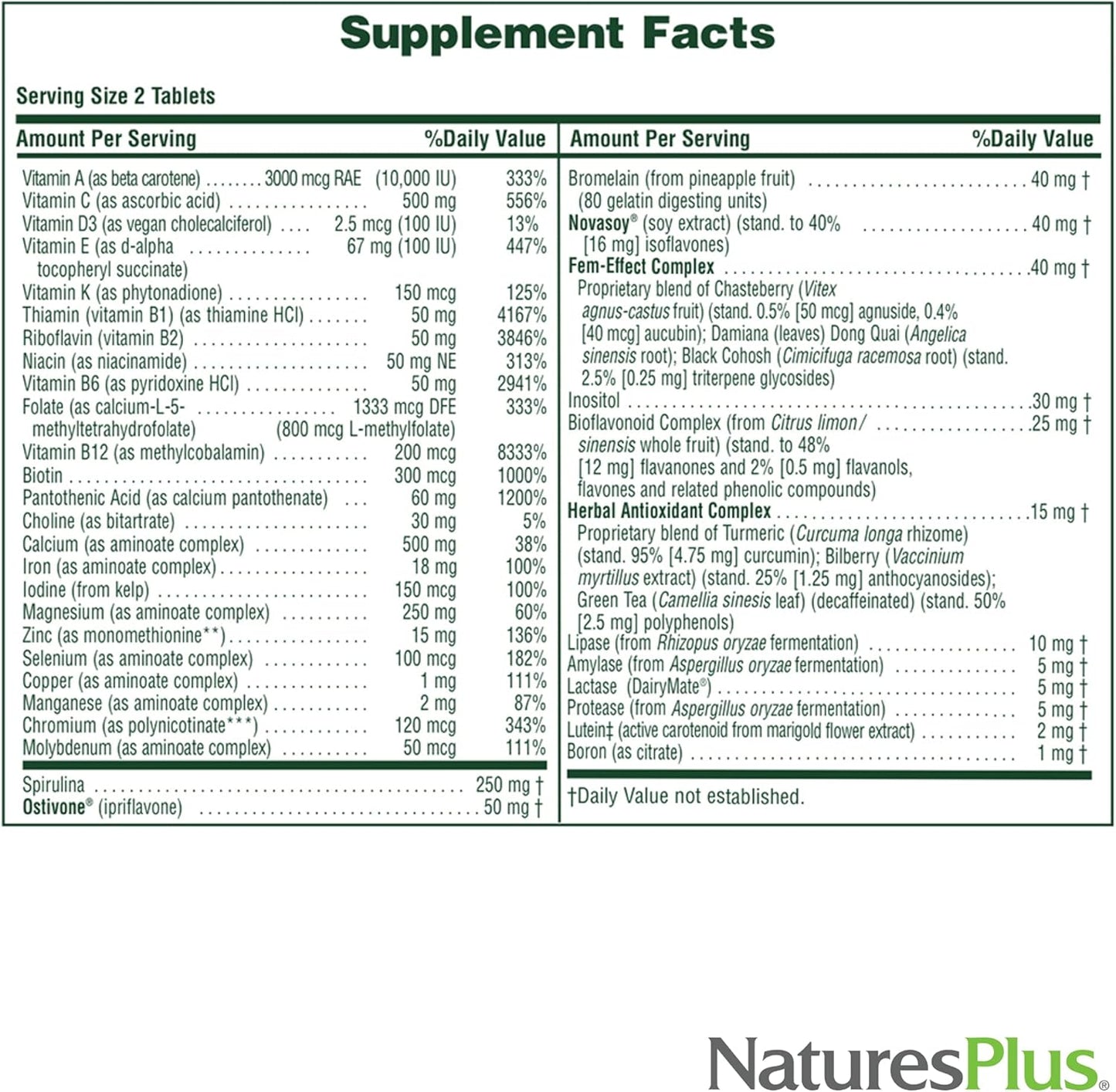 Natures Plus Source of Life Women Multivitamin - 120 Vegetarian Tablets - Whole Foods, Enzymes & Minerals - Supports Overall Health & Energy - Gluten-Free - 60 Servings